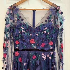 Theia Long Tulle Sleeve Floral Dress Size 6